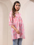 Pink Cotton Blend Floral Printed A-line Tunic